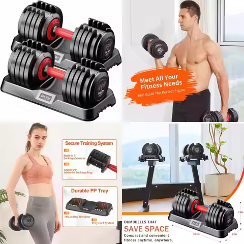 All-in-One 25/55/90lbs Adjustable Dumbbells with Non-Slip Grip for Quick Weight Changes
