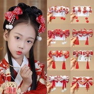 Chinese New Year Bow Knot Hair Clip 🪭Tudung Bawal Red