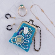 迷你珠飾刺繡口金包 No.95 矢車菊藍 × 紗布 可作項鍊包飾 飾品收納盒