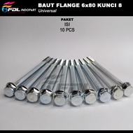 10 Pcs Baut Flange 6x80 / Flange Bolt 6x80 Kunci 8