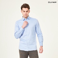 OLYMP Level Five Shirt เสื้อเชิ้ตชาย สีฟ้าเข้ม  ผ้าเท็กเจอร์ ทรงพอดีตัว ยืดหยุ่นได้ดี รีดง่าย  NOSLU