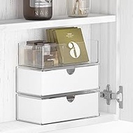 EAROND Medicine Cabinet Organizer 3-Tier,Divided &amp; Stackable Storage Trays with 2 Drawers for Bathroom Mirror Cabinet, Wall Cabinet, Vanity, Countertop - White