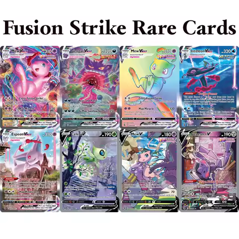 PKM Fusion Strike (FST) Proxy Foil DIY Game rare Cards Gengar Mew Inteleon Espeon/VMAX Celebi V Gene