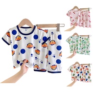 Ice Silk Baby Pajama Boys Girls Pajama Set Kids Toddler Snug Fit Short Sleeve Pullover Sleepwear For Daily Life Style