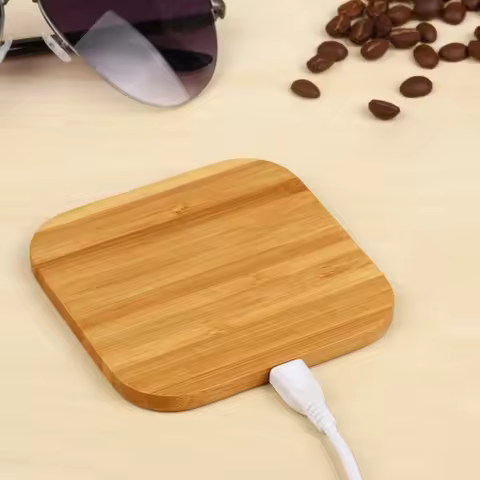 Wood Portable 5W Qi Wireless Charger for iPhone 17 16 15 14 13 Pro Max Plus Bamboo Wireless Charge P