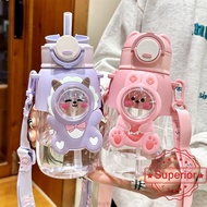 600ml Cute Children Water Bottle With Straw Portable Plastic Kids Outdoor School Water Bottle S9w9