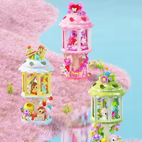JAKI Tokidoki Building Blocks Lighthouse Model Pink Heart Decor Glowing Night Light Desktop Ornament