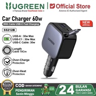 UGREEN Car Charger 2 in 1 Retractable Cable Type C Fast Charging 60W 75W 90W 145W