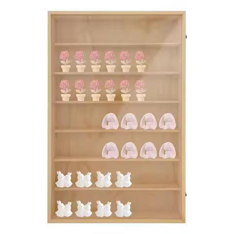 7-Tier Wall-Mounted Display Cabinet – Wood + Acrylic – 22.05 lbs Capacity – 19.69"x3.7"x30.71" – Cle