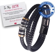 To My Son ' Love You Forever ' Leather Braided Bracelet Wristband With Gift Card H2r3