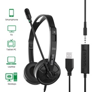 Business Headphones USB Jack Headset With Noise Cancelling Microphone (3.5mm)