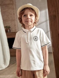Cozy Cub 男童休閒柔軟針織POLO衫，部分鈕扣短袖上衣