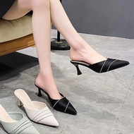 SJE++ Rhinestone Casual Heels Korean Version Fashion Pointed Toe High Heels OL Undefeated Stiletto H