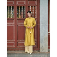 Innovative Ancient Dress, Ao Dai with short sleeves, Straight Ao Dai, Traditional Design Ao Dai in S