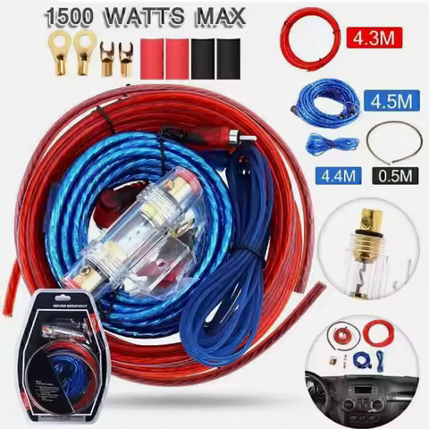 1500W Audio Speakers Wiring Kit 8GA Car Subwoofer Cable 60 AMP Fuse Holder Speaker Installation Wire