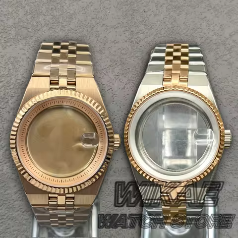 Silver Dual Rose Gold Land-Dweller Men's Watch Case For NH35 NH36 Movement Sapphire Glass 100M Water