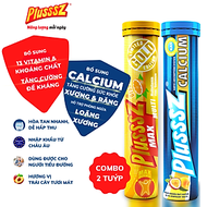 {COMBO 2 TUÝP} Viên sủi Plusssz Max Multivitamin vị cam cung cấp vitamin và khoáng chất + Plusssz Ca