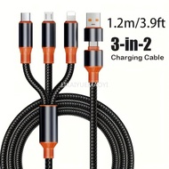 LIKAIYUE 1pc 1.2m/3.9ft 3-in-1 data cable, USB A to type-c, type-c to type-c braided transport fast 