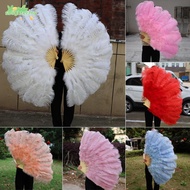 SOLIGHTER Folding Fan, 30*52cm 35*60cm Big Red Ostrich Handheld Fur Fan,  Runway  Props 12 Bones Car