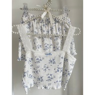 Penny Set | Bộ Đồ Ngủ Hai Dây Cotton Mềm Mại Màu Trắng Hoạ Tiết Hoa Xanh Ngọt Ngào Quyến Rũ Thiết Kế