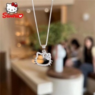1Pcs Sanrio Anime Peripheral Hello Kitty Diamond Studded Necklace KT Cat Pendant Women's Collarbone 