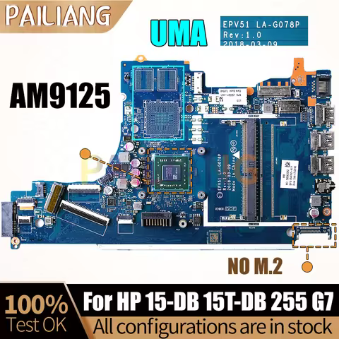 LA-G078P For HP Pavilion 15-DB 255 G7 Notebook Mainboard EPV51 LA-G078P L54792-601 AM9125 A4 CPU Lap