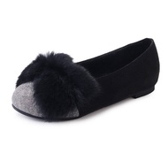 MU Blue maple new Korean Style hundred peas shoes autumn and winter stuffed rabbit fur shoes Flats s