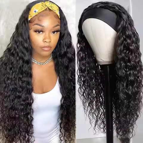 Human Hair Water Wave Headband Human Hair Machine Made Wig Peruvian Remy Human Hair For Women Natura