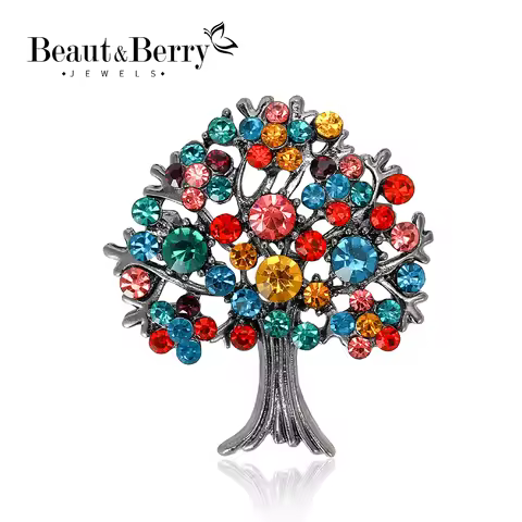 Beaut&Berry Shiny Rhinestone Money Tree Brooches for Women Unisex Plant Pins Office Party Casual Acc