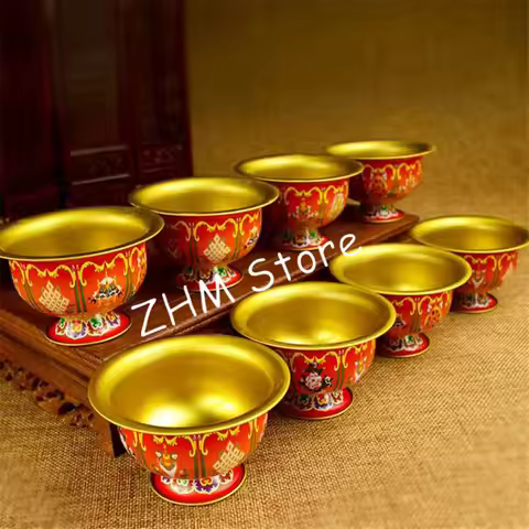 8pcs/Set Alloy Metal Tibetan Supply Buddhist 6cm Hand Painted Craft Eight Auspicious Symbol Sacrific