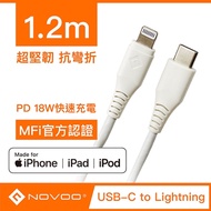 【Novoo】Type C to Lightning快速傳輸/充電線-1.2M (黑/白 通過Apple MFi認證快充線)
