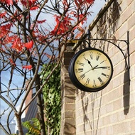 Outdoor Wall Clock Double Side Station Clocks Retro Outside Bracket Vintage Decorative Double Sided Metal Antique Style Station  Wall Clock Hanging Clock Harupink