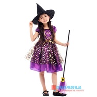 Elegant Costume Children's Performance Costume Halloween Ball Purple Gold Little Witch G-0296 Makeup
