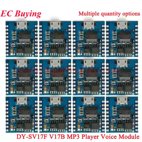 1-20Pcs DY-SV17F XY-V17B MP3 Player Voice Module 4MB Flash Voice Playback 8 Channel IO Trigger Seria