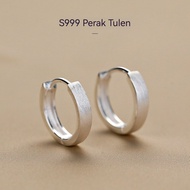[Best Gift] S999 Pure Silver Ring Earrings, Ins Simple Style Neutral Brushed Round Earrings,silver e