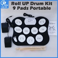 9 Pads Portable ROLL UP DRUM Digital Electronic Drum Set Silicone With Foot Pedals Foldable Drum