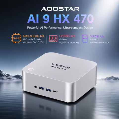 AOOSTAR MACO Mini PC AMD Ryzen AI 9 HX 470 12C24T 5.2GHz LPDDR5 32GB 3*PCIe 4.0 Dual USB4 2.5G LAN O