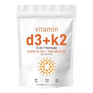 Vitamin D3 5,000 IU + K2 MK-7 100 mcg, 180 Softgels | 2-in-1 Bone, Immune & Heart Support | Easy to 