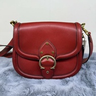 COACH 蔻馳BEAT C釦雙背帶斜背馬鞍包(紅)