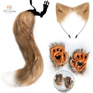 { MY Fashion }   1/3Pcs Fox Tail Ears Cute Paw Gloves Plush Set Cosplay Animation Exhibition Hallowe
