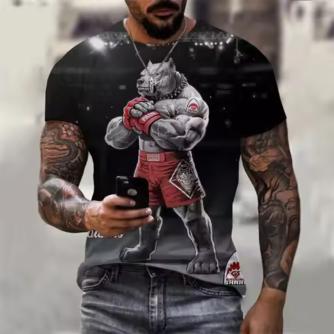 Boxing Dog 3D Print T Shirt Men's Cool Arena Breathable Short Sleeve T Shirts Personality Fashion St