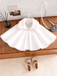 A Warm White Princess Shawl Cape for Girls Versatile Windproof Shawl with a Warm Collar Elegant Prin