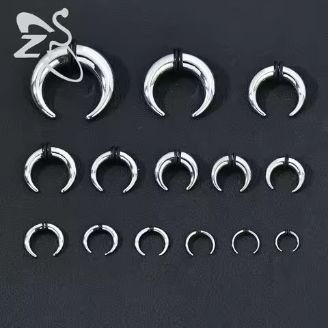 ZS 1PC Gold Color Septum Ring Spike Stainless Steel Nose Piercing 00G/0G/2G/4G/6G/12G Large Gauge In