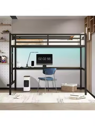 Twin XL Size Metal Loft Bed with Desk, LED Lights & USB Charging Station, Sturdy Noise-Free High Lof