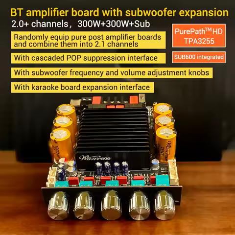 ZK-SUB600 with subwoofer extension Bluetooth digital amplifier board TPA3255 dual channel 300W * 2