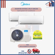 MIDEA System 2 - MAE-3M25E + MSEID-09x2 ALL EASY PRO Inverter Aircon R32 Gas 5ticks ✔✔✔✔✔