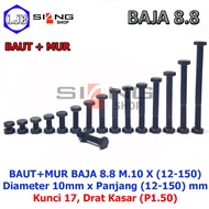 Steel Hex Bolt Nut 8.8 M10 Coarse Thread Length 12 to 150mm Bolt and Nut Set