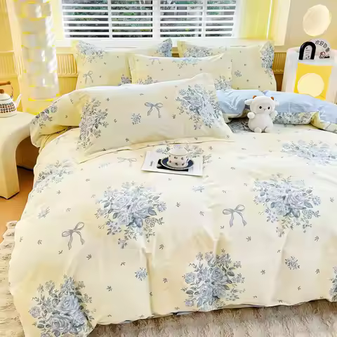 100% Cotton 3PC Duvet Cover Set Flower Printing Quilt Cover Set 1PC Duvet Cover 2PC Pillowcase Cotto