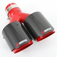 Akrapovic Car Exhaust Muffler Twin Tip Pipe Y-type Glossy Carbon Fiber Dual Red Tip Pipe Tailpipe End Pipe