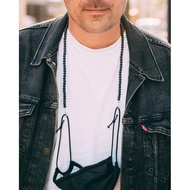 Men'S Face Mask Chain - Matte Black Onyx Mask Chain - Men Mask Holder - Black Beaded Chain